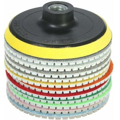 Un ensemble de 11 disques de meulage diamantés humides de 4 pouces + 1 support, adaptés au granit, au marbre, à la pierre, aux carreaux et au béton. (1/4)