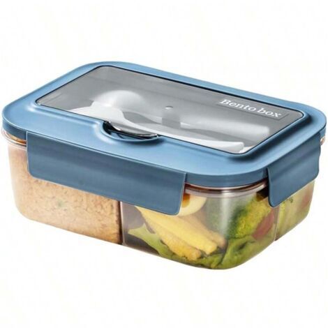 Cette boîte à lunch compatible micro-ondes a une capacité de 1400 ml, trois compartiments et comprend des couverts. Elle sèche rapidement et est idéale pour le travail, l'école, le camping et le sport (1/5)
