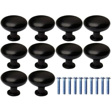 Boutons de meubles ronds noirs, 28 mm, lot de 10, avec vis de 20 mm, faciles à installer, adaptés aux armoires et tiroirs - 10 pièces (1/5)