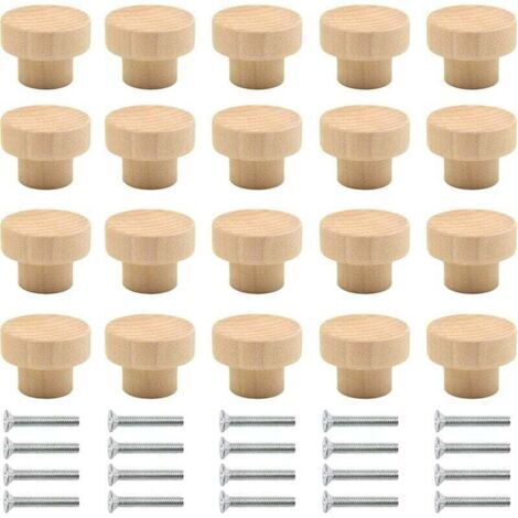 Ensemble de 20 poignées de meubles en bois naturel AIPERQ avec boutons ronds, convenant aux armoires, portes et tiroirs. (1/4)