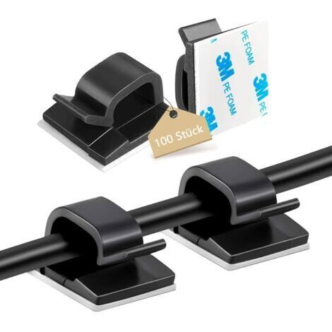 Lot de 100 serre-câbles auto-adhésifs pour la gestion des câbles, adaptés à une utilisation intérieure et extérieure. (1/5)