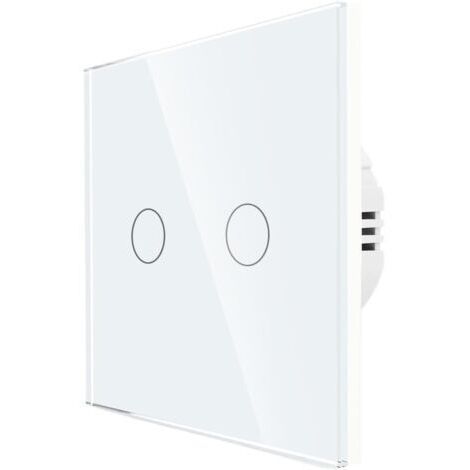 Interrupteur tactile, 220 V, panneau en verre trempé, alimentation 1/2/3, interrupteur tactile unipolaire, interrupteur mural tactile (blanc double). (1/4)
