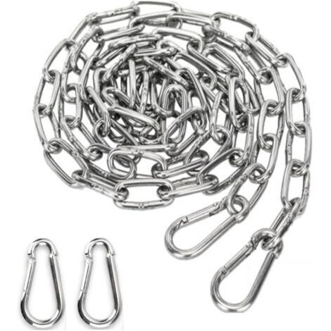 Chaîne en acier inoxydable de 3 mm de diamètre et de 1,5 mètre de long. Chaîne en acier avec 2 boucles en corde prussienne pour l'ancrage du hamac. Charge maximale : 90 kg. (1/4)