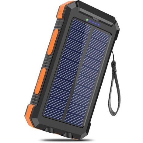 Chargeur solaire 20000mAh avec 2 ports USB, charge rapide 3A, panneau solaire étanche avec lumière LED, adapté au camping en plein air.