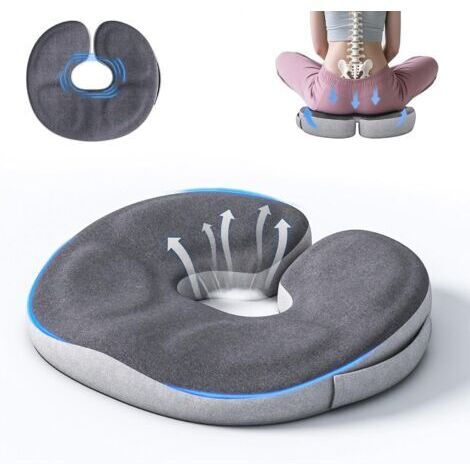 Coussin d'assise orthopédique en mousse à mémoire de forme, en forme de beignet, pour soulager les douleurs au coccyx, les hémorroïdes et la sciatique. Convient pendant la grossesse, après l'accouchem