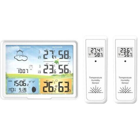 Il comprend deux capteurs extérieurs, un réveil intérieur et extérieur, une station météo sans fil mesurant la température et l'humidité, et une station météo radio spécifique au salon avec écran coul