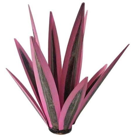 Ornement de jardin en métal représentant un agave - Sculpture en métal de style rustique - Statue de jardin de style rustique - 35 cm, 9 feuilles (rose) (1/4)