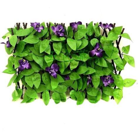 Pergola de jardin rétractable - Clôture en bois ajustable avec feuillage artificiel - Brise-vue décoratif pour l'extérieur, jardins, balcons et terrasses (orchidée violette) - 40 cm