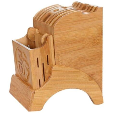 Étagère de rangement de cuisine multifonctionnelle - support à couteaux de cuisine en bambou, pour organiser et ranger les couteaux de cuisine. (1/4)