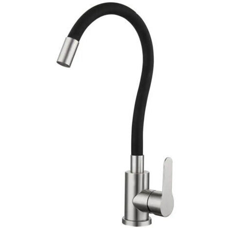 Robinet de cuisine flexible avec bec pivotant haut, mitigeur d'évier monotrou, chromé et noir, eau chaude et froide (flexible) (1/4)