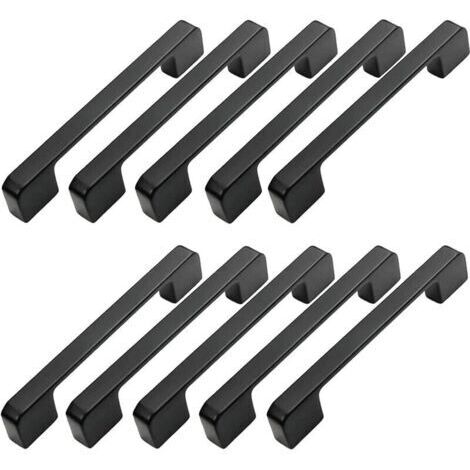 Lot de 10 poignées de meubles en aluminium noir, entraxe de 96 mm. Convient aux meubles et tiroirs modernes. (1/5)