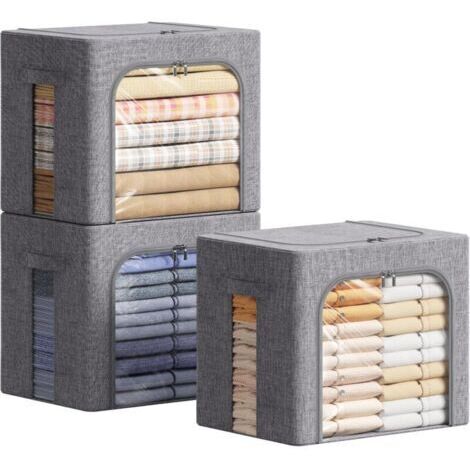 Un ensemble de sacs de rangement robustes avec cadre en métal, boîtes de rangement pliables, organisateurs de garde-robe, boîtes de rangement sous le lit, boîtes de rangement pour vêtements et couvert (1/4)