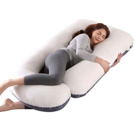 Ce coussin de maternité en forme de U est fourni avec une taie d'oreiller en velours lavable. Il offre un soutien optimal pour le sommeil, l'allaitement et le soulagement des douleurs dorsales. (1/4)