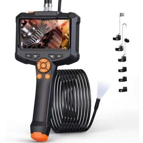 Caméra endoscopique avec éclairage, endoscope étanche IP67 de 8 mm, caméra d'inspection avec écran IPS de 4,3 pouces, caméra tubulaire HD 1080P avec 8 lumières LED réglables, câble semi-rigide de 5 mè (1/4)