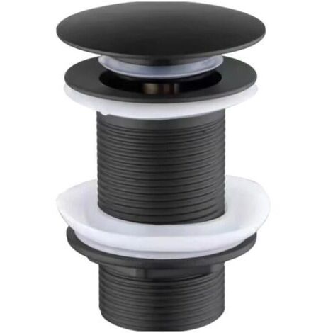 Bonde de lavabo noire sans trop-plein. Mécanisme de vidange à ressort en laiton. Installation facile, compatible avec les lavabos standards. (1/4)