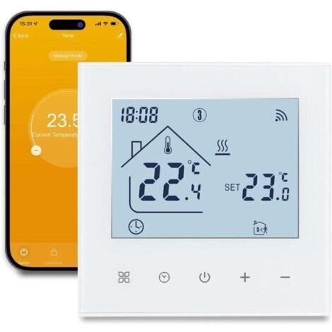 Thermostat connecté Wi-Fi pour chauffage au sol, alimentation 100-240 V CA, compatible avec la commande vocale Alexa et Google Home - HOME 3 A