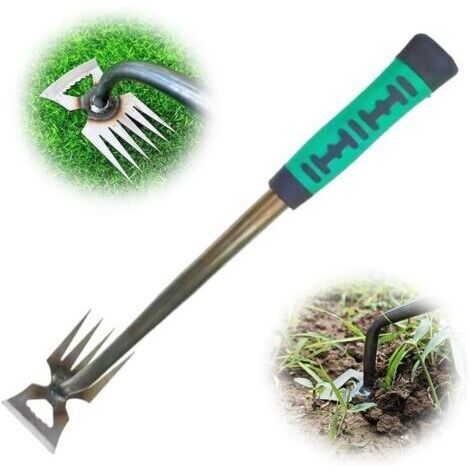 Outil de désherbage, outil de désherbage durable en acier au manganèse, outil portatif multifonctionnel, adapté au désherbage des jardins et des champs (5 dents) (1/4)