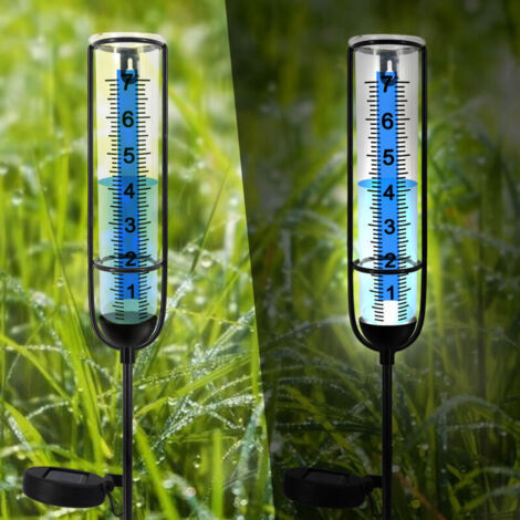 Pluviomètre d'extérieur de 21,3 cm, pluviomètre en verre avec support en métal, pluviomètre de jardin, pluviomètre détachable, convient aux jardiniers, aux patios et aux pelouses. (1/4)
