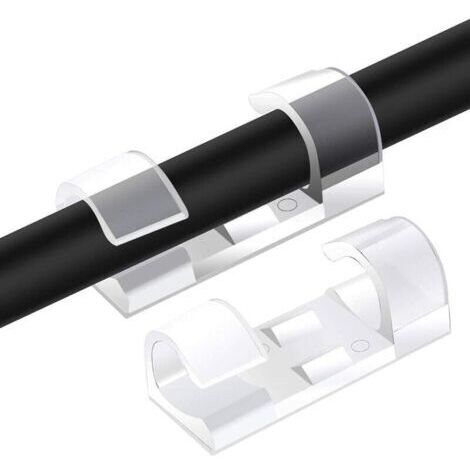 Lot de 40 clips de câble, clips de rangement avec pastilles auto-adhésives résistantes, clips de câble ronds en plastique, organisateurs de câbles, adaptés à la maison et au bureau, transparents. (1/5)