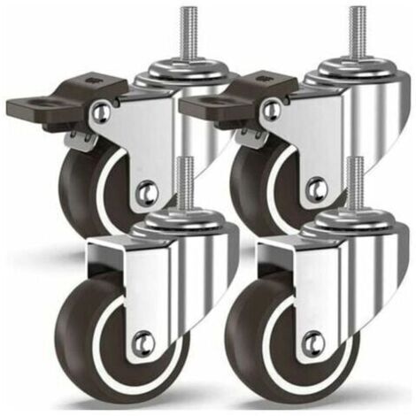 Roulettes pivotantes de 50 mm avec 4 tiges filetées, roulettes pour meubles, roues avec freins, pour le transport industriel de tôles (avec tiges M10, 2 avec freins, 2 sans freins).