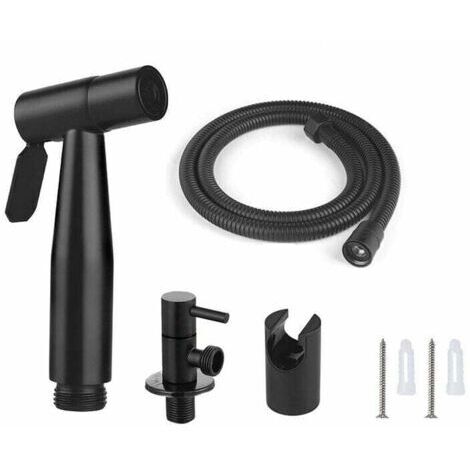 Kit de douche pour toilettes, comprenant un tuyau de 1,5 mètre et un support avec adaptateur G1/2, en noir. (1/4)