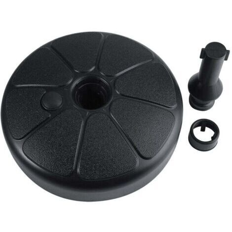 Le pied de parasol noir est doté d'une structure ronde en plastique lestable avec du sable. Portable, durable et robuste, il supporte une charge importante et convient parfaitement aux espaces extérie (1/4)