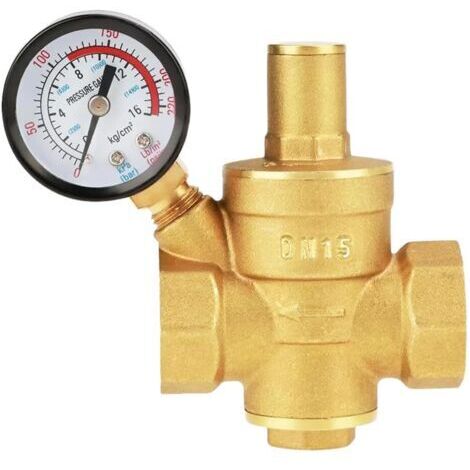 Vanne de réduction de pression 1/2" DN15 avec manomètre, régulateur de pression d'eau réglable, en laiton haute dureté, adaptée aux soupapes de décharge de pression.