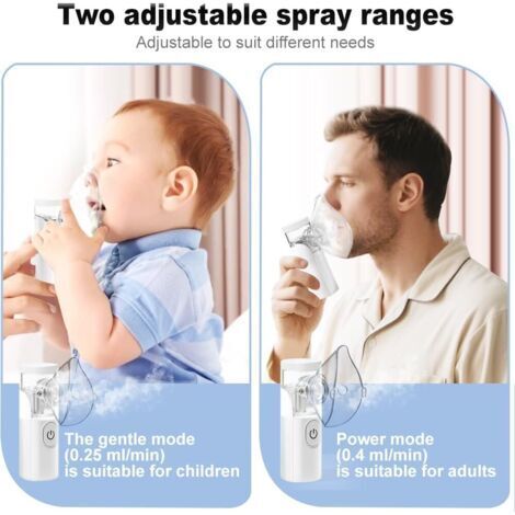 Nébuliseur pour enfants, nébuliseur portable rechargeable, adapté aux adultes et aux enfants, inhalateur silencieux pour enfants, livré avec 2 masques et un embout buccal, convient à une utilisation à
