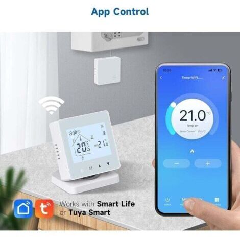 Thermostat intelligent connecté en Wi-Fi, thermostat sans fil + récepteur, thermostat programmable pour chaudière à gaz, compatible avec l'application Tuya, Alexa et Google Assistant, alimenté par bat