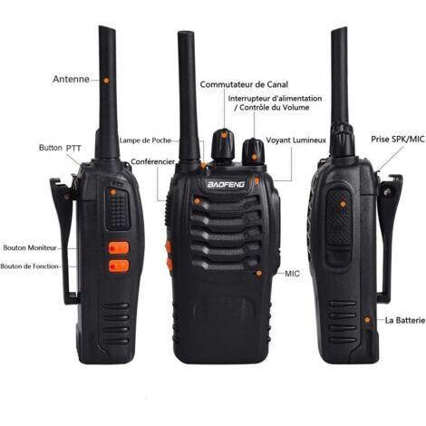 Talkie-walkie PMR professionnel 16 canaux – Portée de 10 km – Batterie rechargeable intégrée de 1500 mAh – Casque inclus – Chargeur USB fourni (1/4)