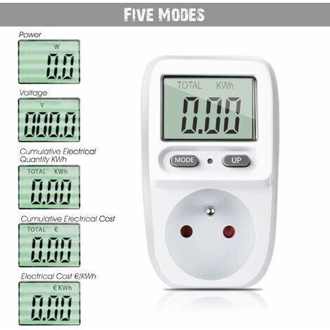 Compteur d'énergie - suivi de la facture d'électricité, prise pour compteur électrique, protection contre les surcharges, puissance maximale 3680 W - blanc