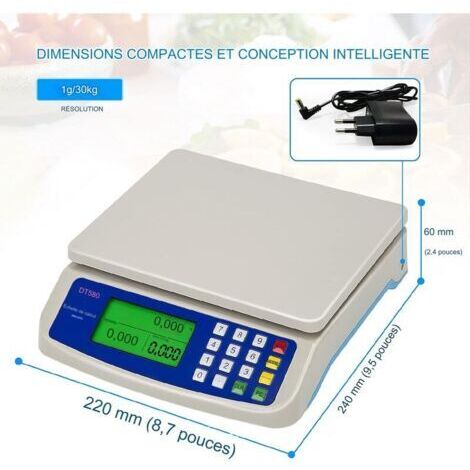 Balance de cuisine électronique professionnelle 30 kg – Construction en acier inoxydable – Précision de 1 g – Grand écran LCD – Fonction tare pour un pesage plus précis