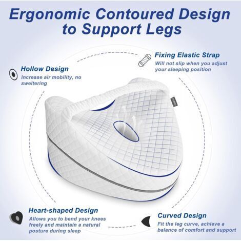 Oreiller pour les jambes, oreiller orthopédique pour les genoux, oreiller ergonomique en mousse à mémoire de forme pour le sommeil et le soulagement de la pression - convient aux hanches, aux jambes e (1/3)