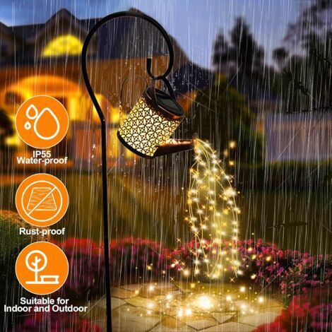 Arrosoir solaire avec éclairage cascade étanche - Lanterne solaire décorative suspendue pour jardins, terrasses ou balcons - Décoration extérieure résistante aux intempéries