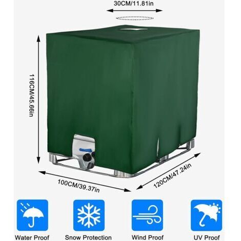 Conteneur-citerne IBC pour eau, conteneur étanche à la poussière et résistant aux UV, conteneur-citerne IBC de 1000 litres (120x100x116 cm, vert).