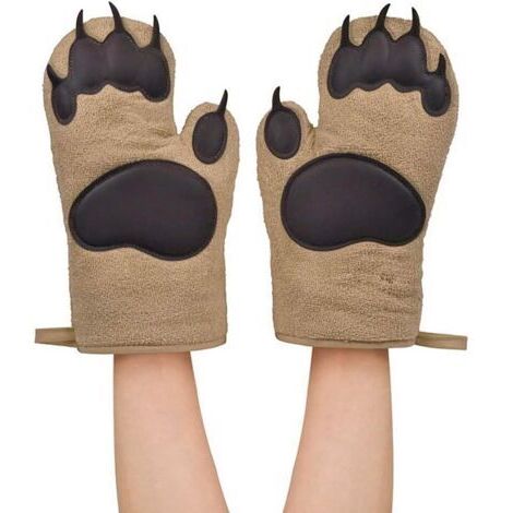Gants de cuisine en silicone résistant à la chaleur – motif patte d'ours – dimensions 26 x 16 cm – lot de deux, adaptés à une utilisation au gril et au four. (1/2)