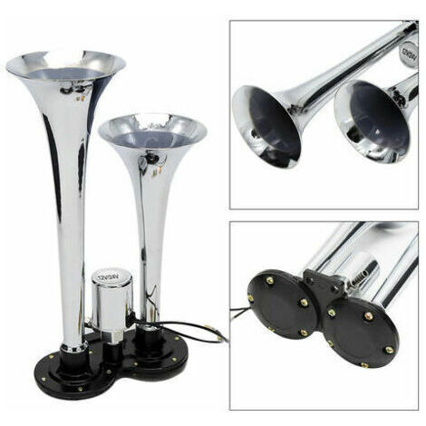Kit de haut-parleur universel double 150 dB 12 V/24 V chromé pour klaxon à gaz Zug Lkw (1/3)