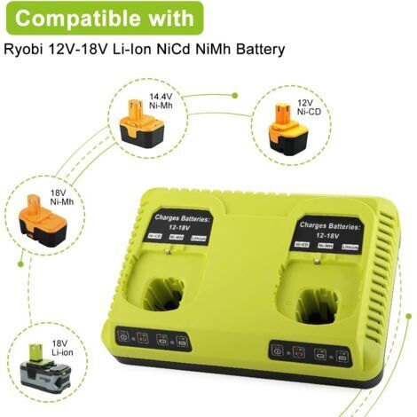 Chargeur de batterie Ryobi 18 V – Charge rapide 3 A – Compatible avec les batteries Li-ion, Nickel-Cadmium et Nickel-Métal Hydrate – Peut charger 2 batteries simultanément (1/3)