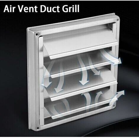 Grille d'aération extérieure carrée en acier inoxydable AIERQ Vent avec persiennes orientables, adaptée aux sèche-linge, climatiseurs, salles de bains et cuisines. (1/3)