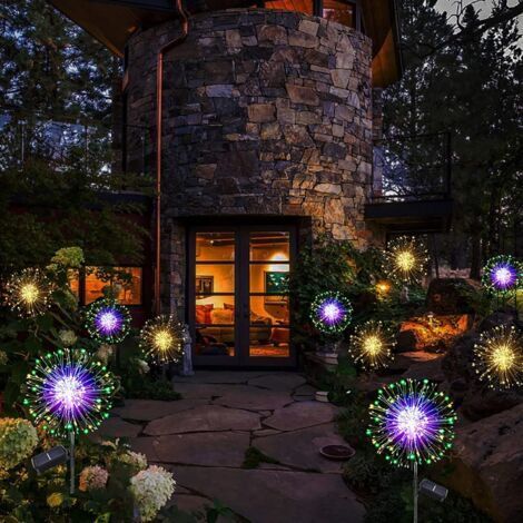 Lampe solaire à 120 LED effet feu d'artifice, lampe de jardin solaire au sol, 8 modes, lampe solaire en forme d'étoile, lampe de chemin solaire extérieure étanche (multicolore)