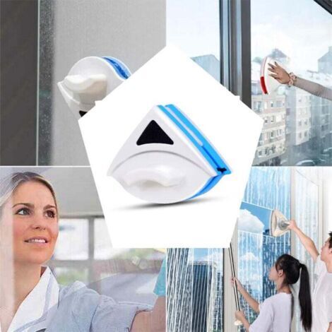 Nettoyeur de vitres magnétique double face adapté aux fenêtres à simple vitrage d'une épaisseur de 3 à 8 mm.