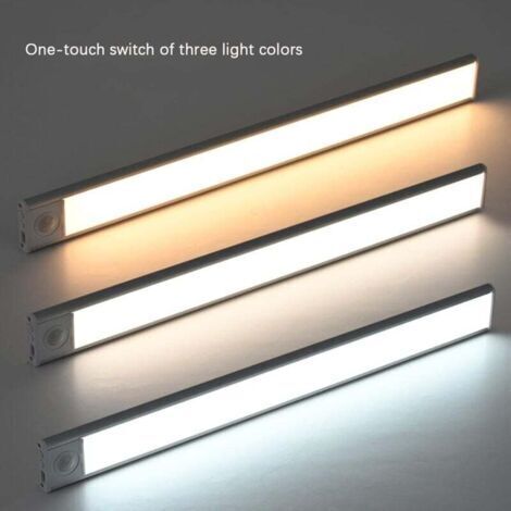 Bande lumineuse LED magnétique avec détecteur de mouvement, 3 couleurs réglables, adaptée à l'éclairage magnétique dans les cuisines, les fauteuils et les couloirs (blanc, 40 cm).