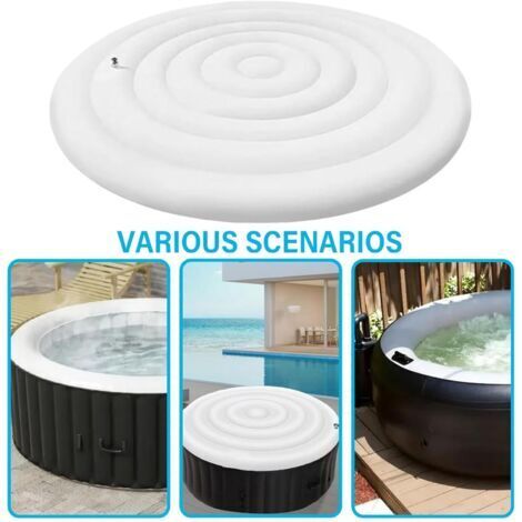 Couverture gonflable pour spa, 145 cm, ronde, avec valve de gonflage/dégonflage pratique, coupe-vent, imperméable, résistante à la neige et isolante thermique.