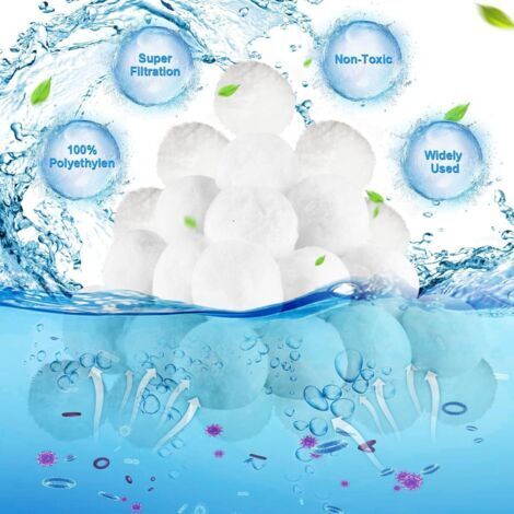 Boules filtrantes, boules de coton pour filtre de piscine, 800 g de boules filtrantes réutilisables pour piscine peuvent remplacer 35 kg de sable filtrant, adaptées à divers systèmes de filtration et (1/3)