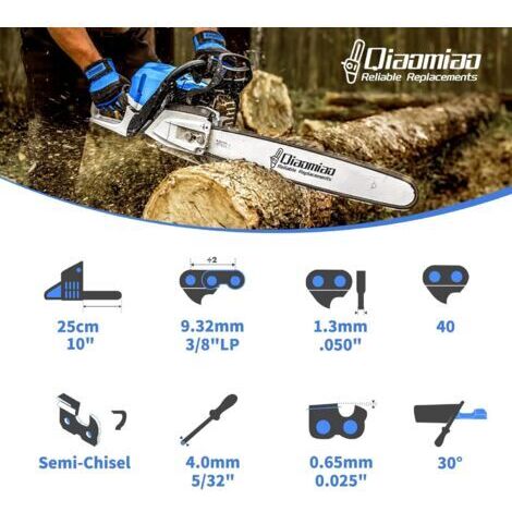 Un jeu de 3 chaînes de tronçonneuse, 25 cm, 3/8 pouce LP, 1,3 mm, 40 maillons – à faible rebond, adaptées aux bois durs – compatibles avec des marques telles que Makita, Bosch et Greenworks. (1/3)
