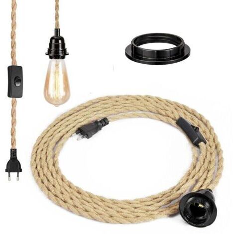 Câble en lin à double conducteur de 4,5 mètres, avec douille E27 et interrupteur, adapté aux luminaires DIY (ampoule non incluse). (1/3)