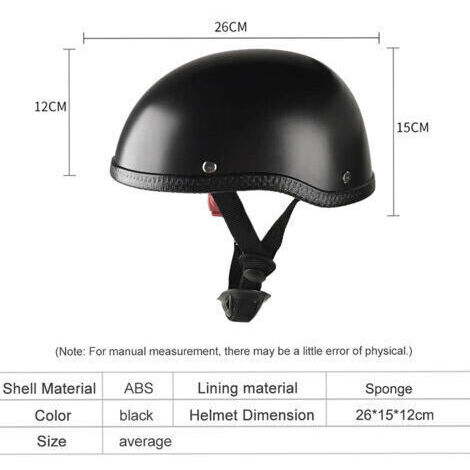 Casque de moto rétro - Matériau ABS léger + doublure en coton lavable - Taille unique - Noir uni