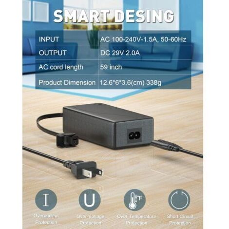 Alimentation pour fauteuil inclinable électrique, transformateur d'alimentation à découpage AC/DC, adaptateur 2 broches 29V/24V 2A, convient aux fauteuils inclinables électriques.