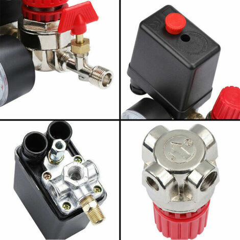 Régulateur de pression pour compresseur d'air avec manomètre, vanne de régulation et pressostat (1/3)
