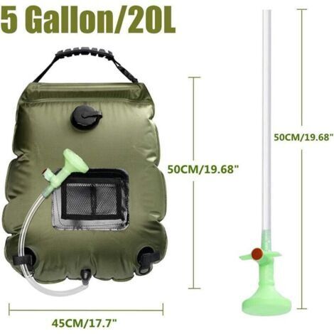 Sac de douche de camping chauffant à l'énergie solaire, sac de douche portable de 20 litres avec tuyau détachable et pommeau de douche remplaçable, adapté aux voyages, à l'alpinisme et à la randonnée. (1/3)
